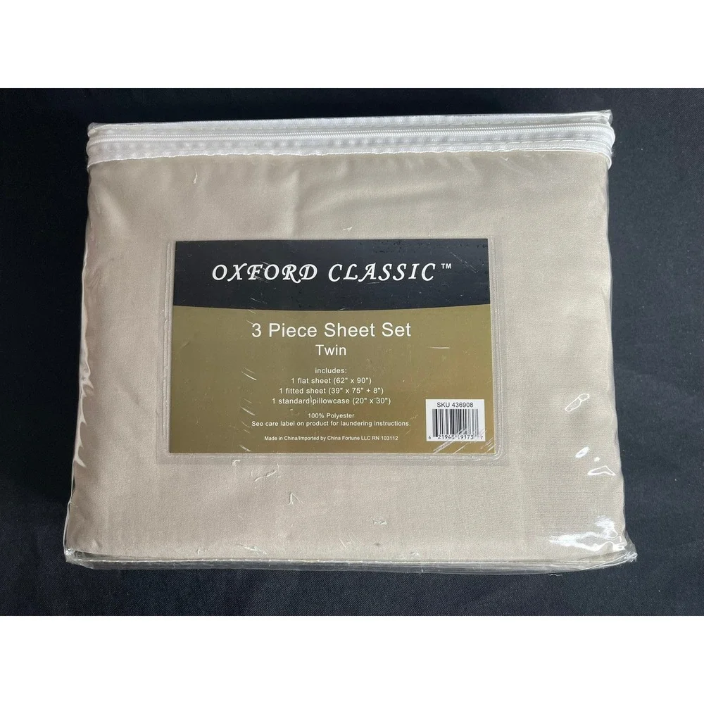 Oxford Classic Twin 3 Piece Sheet Set Tan Beige Polyester SKU 436908 New